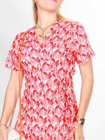 Robe boutonn&eacute;e Mia Iris rouge robe rouge &agrave; imprim&eacute; floral