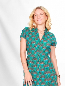 Robe Chemise Nina longue Livistona vert robe fluide tropicale