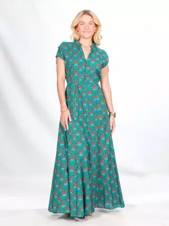 Robe Chemise Nina longue Livistona vert robe fluide tropicale