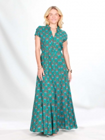 Robe Chemise Nina longue Livistona vert robe boh&egrave;me &eacute;l&eacute;gante