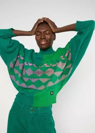 Pull Diamond Loom Egg chunky pullover green pull chunky vert � la maille textur�e