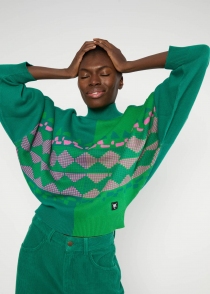 Pull Diamond Loom Egg chunky pullover green