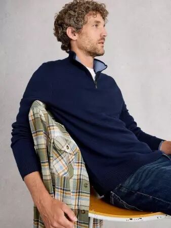 Pull Whitestuff Newport camionneur m�rino bleu pull chaud structur�
