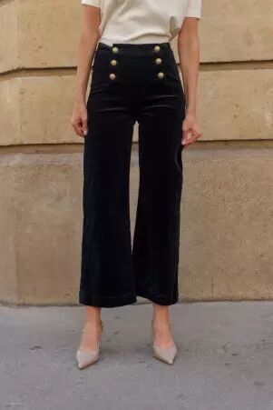 Pantalon � pont Victorine Velours marine pantalon � pont velours marine �l�gant