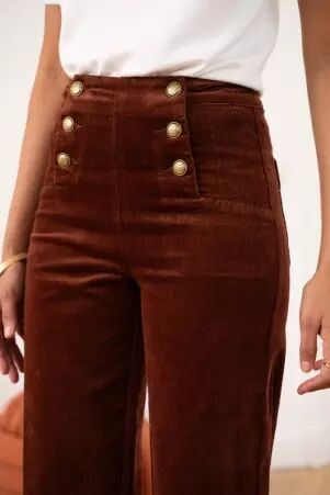 Pantalon � pont Victorine Velours camel pantalon � pont velours camel chaleureux