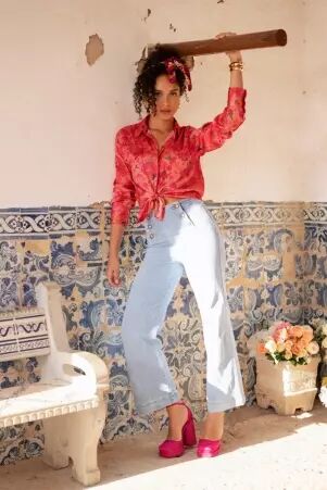 Pantalon � pont Victorine Denim clair pantalon � pont en denim clair au style casual