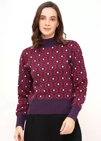 Geo pattern high neck knit article mode au design soign�