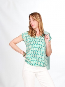 Top Edwin Blue hoja top fluide bleu motif hoja