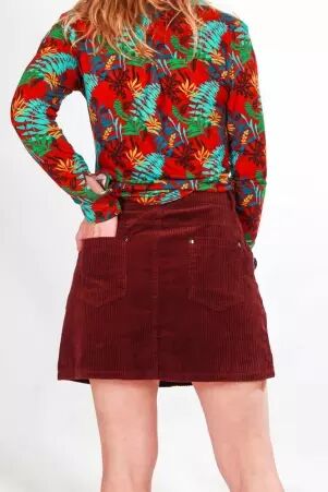 Jupe-short velours grosses c�tes Bordeaux lie-de-vin pi�ce mode chaude et �l�gante