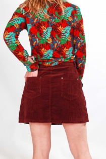 Jupe-short velours grosses côtes - Bordeaux lie-de-vin