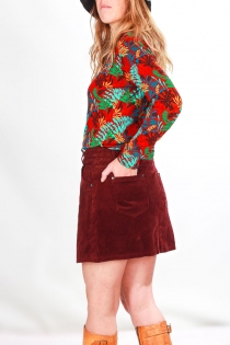 Jupe-short velours grosses côtes - Bordeaux lie-de-vin