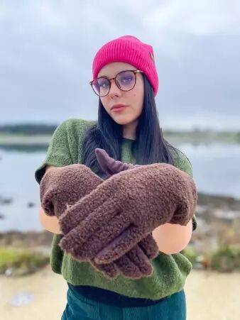 Gants Teddy Bear et Suedine brun accessoire hiver en su�dine � la finition douce et �l�gante