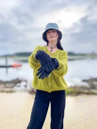 Gant su�dine + mitaines noir accessoire hiver en su�dine � la finition douce et �l�gante