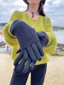 Gant su&eacute;dine + mitaines noir gants femme au style contemporain et &agrave; l'allure raffin&eacute;e