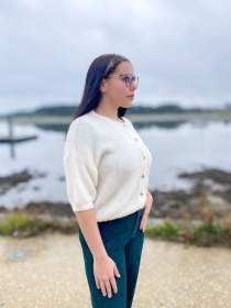 Gilet manches courtes alpaga Ecru cardigan/pull au design soign&eacute; et aux finitions nettes au confort enveloppant