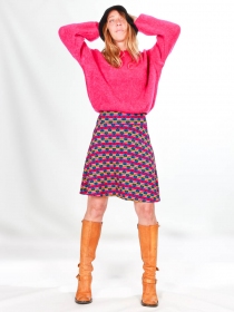 Pull alpaga col rond fushia