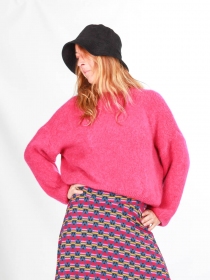 Pull alpaga col rond fushia