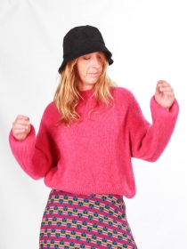 Pull alpaga col rond fushia