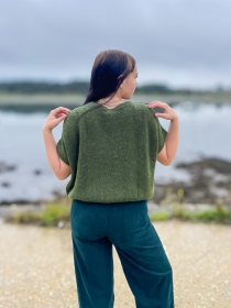 Pull alpaga col rond manches courtes kaki v&ecirc;tement maille confortable