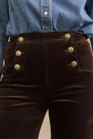 Pantalon � pont Victorine Velours chocolat pantalon � pont velours chocolat profond