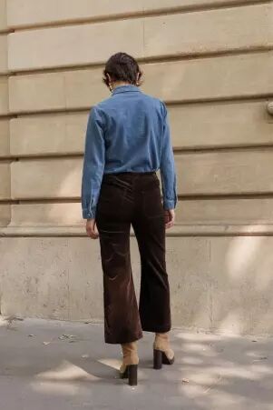 Pantalon � pont Victorine Velours chocolat pantalon � pont velours chocolat profond