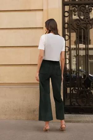 Pantalon � pont Victorine Velours vert sapin pantalon � pont velours vert sapin profond