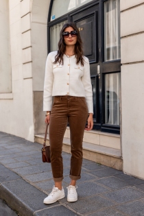 Pantalon chino velours Marron pi&egrave;ce mode hivernale