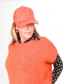 Pull alpaga col rond manches courtes terracotta