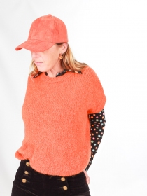 Pull alpaga col rond manches courtes terracotta