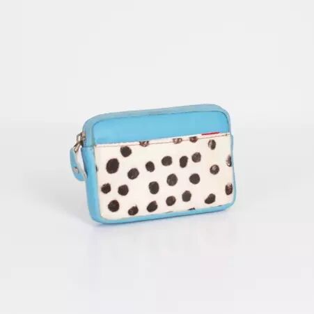 Porte monnaie cuir recycl� bleu clair accessoire compact et durable