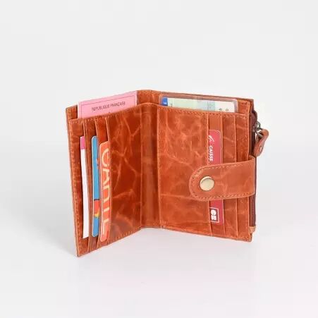 Porte carte monnaie cuir recycl� marron accessoire durable au ton chaud