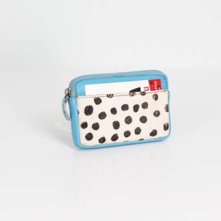 Porte monnaie cuir recycl� bleu clair accessoire compact et durable