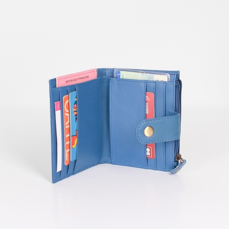 Porte carte monnaie cuir recycl� bleu fonc� accessoire responsable et pratique