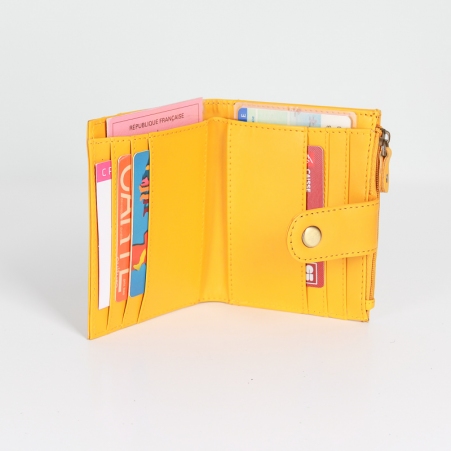 Porte carte monnaie cuir recycl� moutarde accessoire color� et responsable