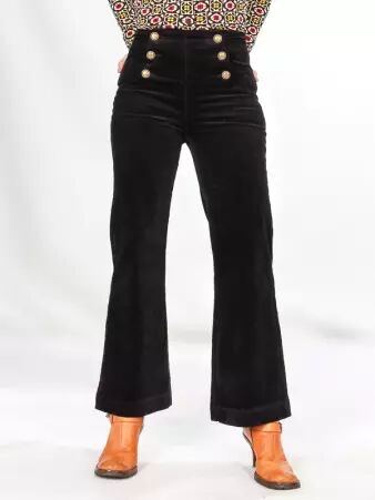 Pantalon � pont Victorine Velours noir pantalon femme � l'allure sophistiqu�e