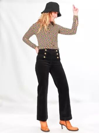 Pantalon � pont Victorine Velours noir pantalon femme � l'allure sophistiqu�e