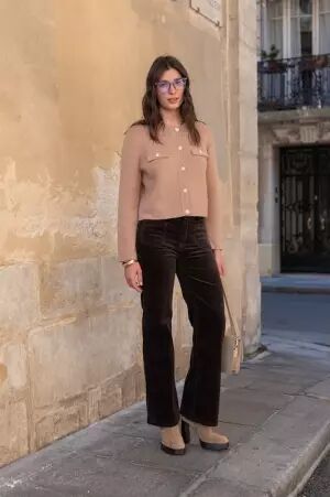 Pantalon wide leg velours chocolat pantalon large velours chocolat au tomb� fluide