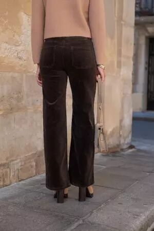 Pantalon wide leg velours chocolat pantalon large velours chocolat au tomb� fluide