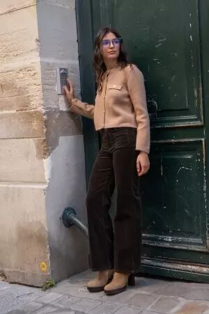 Pantalon wide leg velours chocolat pantalon large velours chocolat au tomb� fluide
