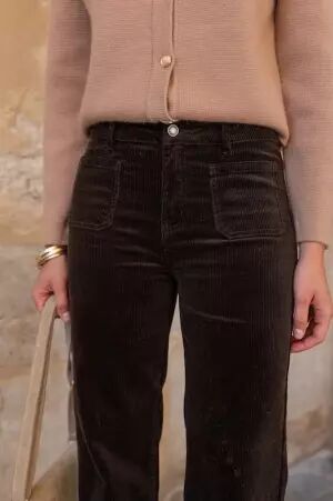 Pantalon wide leg velours chocolat pantalon large velours chocolat au tomb� fluide