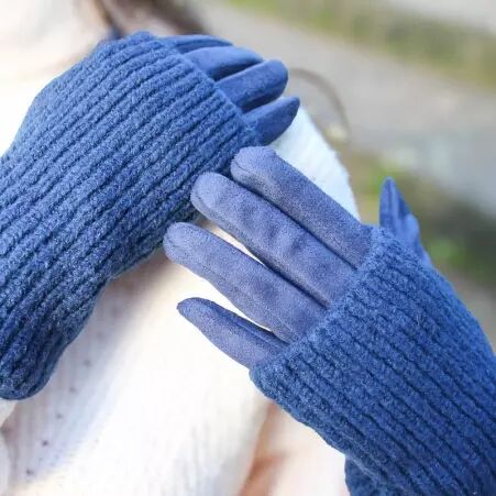 Gant su�dine + mitaines bleu fonc� pi�ce contemporaine � la silhouette harmonieuse et structur�e
