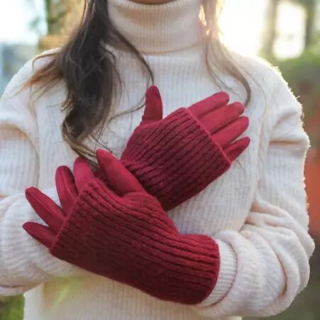 Gant su�dine + mitaines rouge fonc� gants su�dine au toucher velout� et � l'esprit urbain