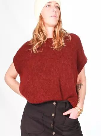Pull alpaga col rond manches courtes prune pull alpaga prune profond