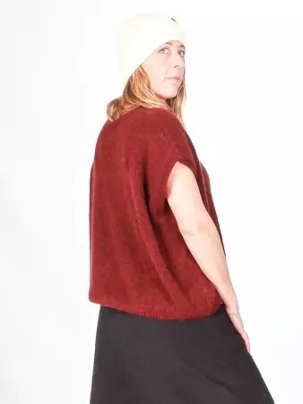 Pull alpaga col rond manches courtes prune pull alpaga prune profond