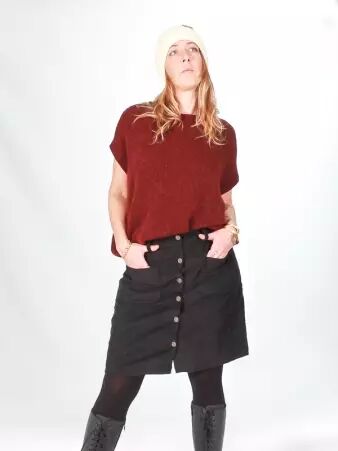 Pull alpaga col rond manches courtes prune pull alpaga prune profond