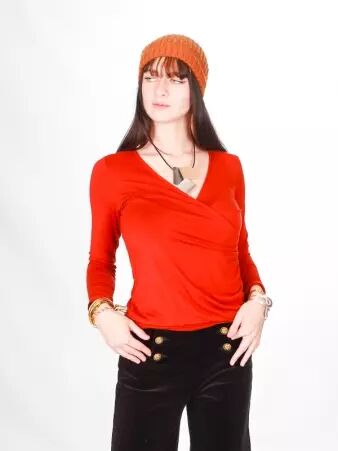 Top cache coeur brique top boh�me brique coupe crois�e