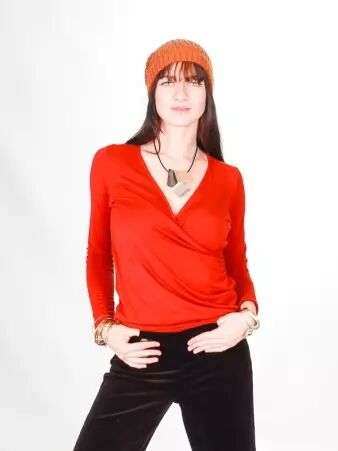 Top cache coeur brique top boh�me brique coupe crois�e