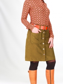 Jupe Louise Kaki pi&egrave;ce de pr&ecirc;t-&agrave;-porter au tomb&eacute; fluide et &agrave; l'allure moderne