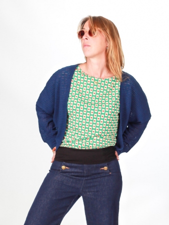 Cardigan maille ajour�e bleu marine