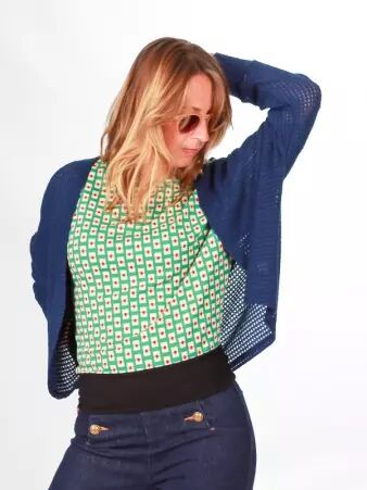 Cardigan maille ajour�e bleu marine